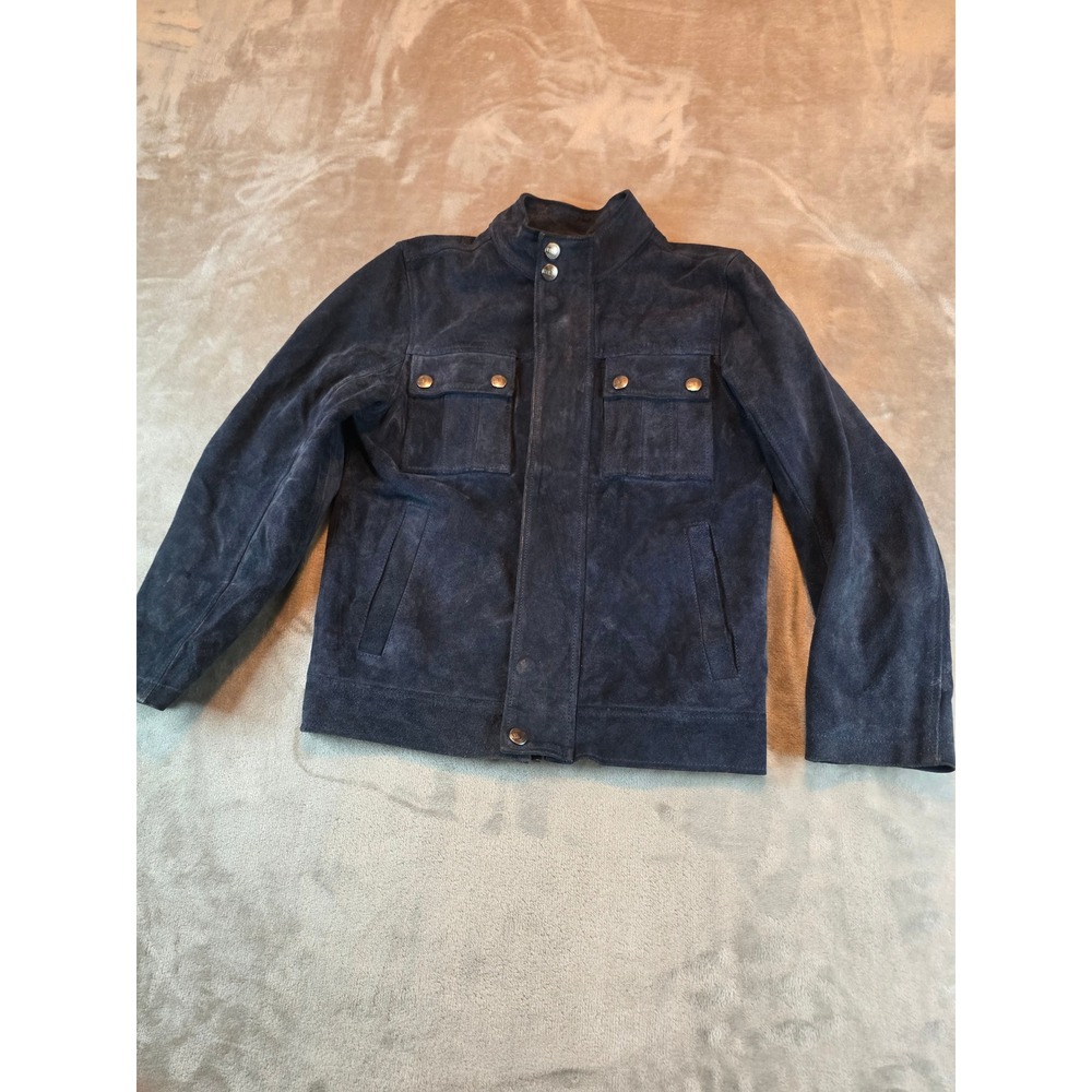 Urban Republic Suede Leather Jacket Boys M 10/12 Navy Blue Field Coat R1B1